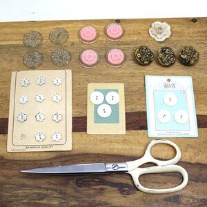 Vintage 8" Scissors Clauss Made in USA + Lot of Vintage Buttons Lovely